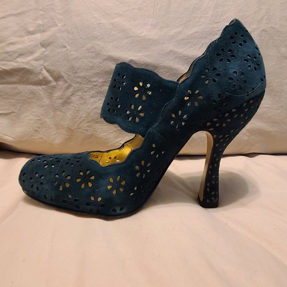 Hale Bob "Eyelet" Teal Suede Shoes